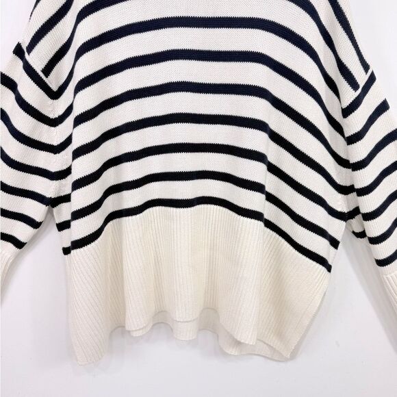 Gap Navy Blue Cream Horizontal Nautical Stripe Turtleneck Fisherman Sweater - Picture 8 of 16